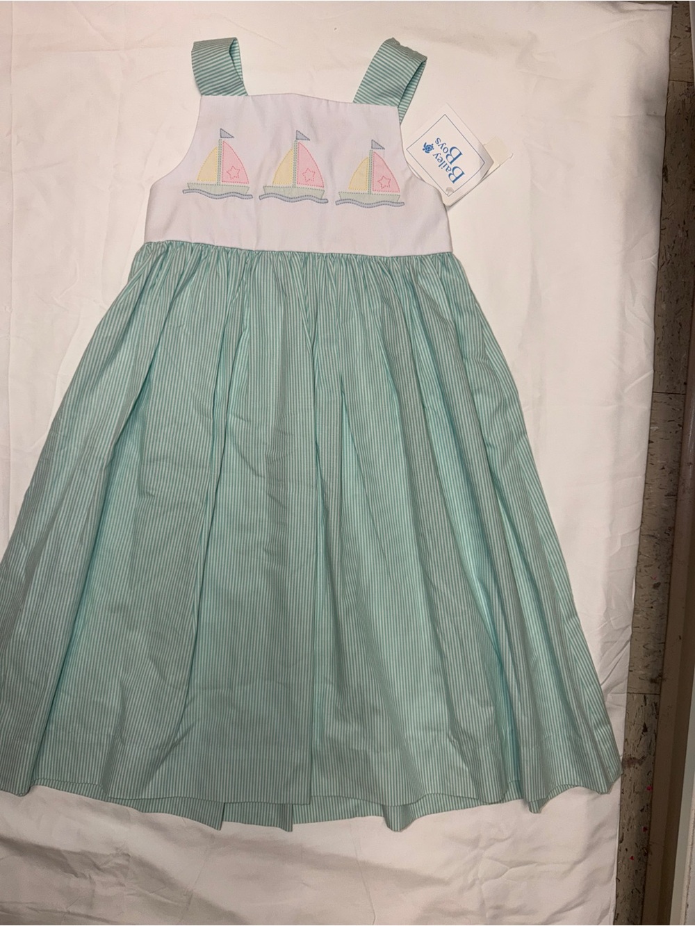 Bailey Boys Smocked Sailboat Sundress in Mint & White